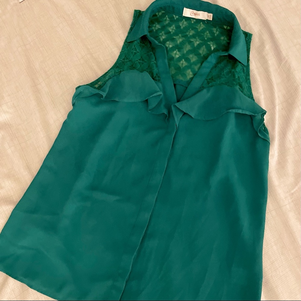 Green Lace Button Down